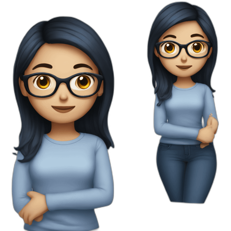 Girl with curvy red going to black hair and glasses and a blue blousse emoji