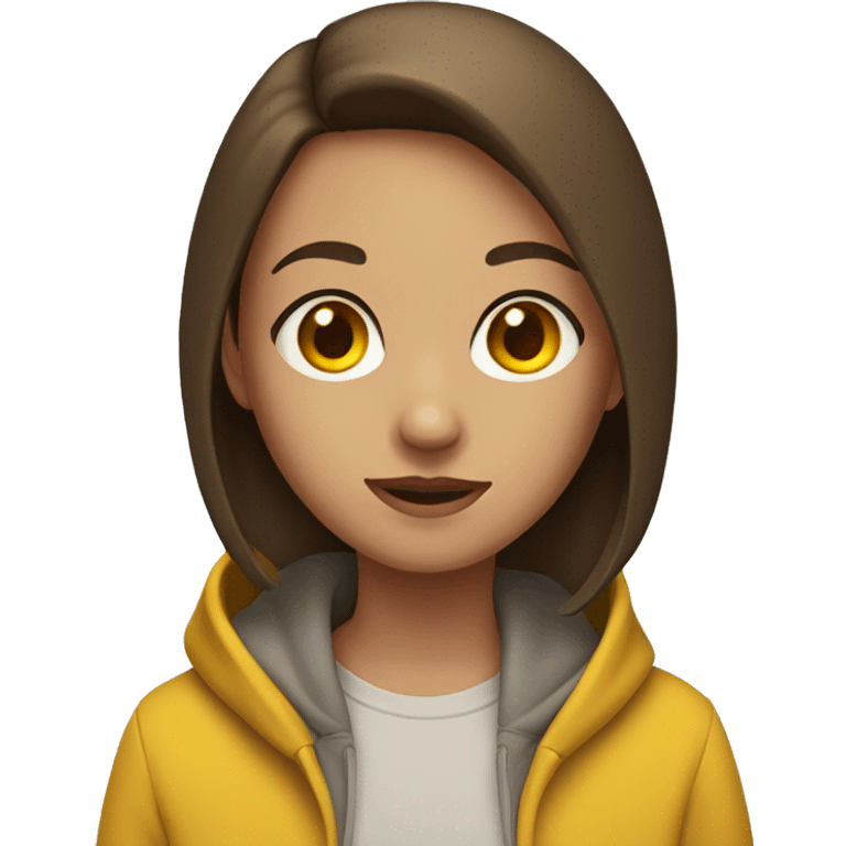 girl with a side part, brown hair, yellow hoodie, hazel eyes emoji