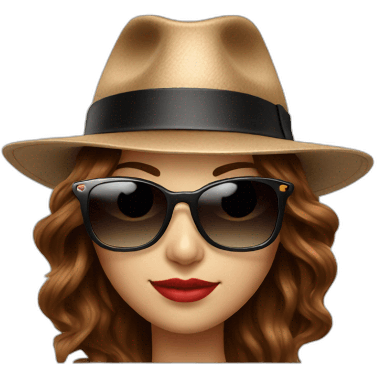 sunglasses on female head with wavy brown hair and a poker hat, playing blackjack emoji