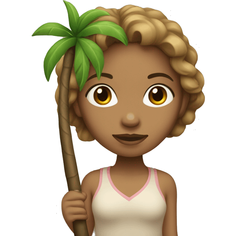 Light skin girl with light brown hair carrying small palm tree emoji