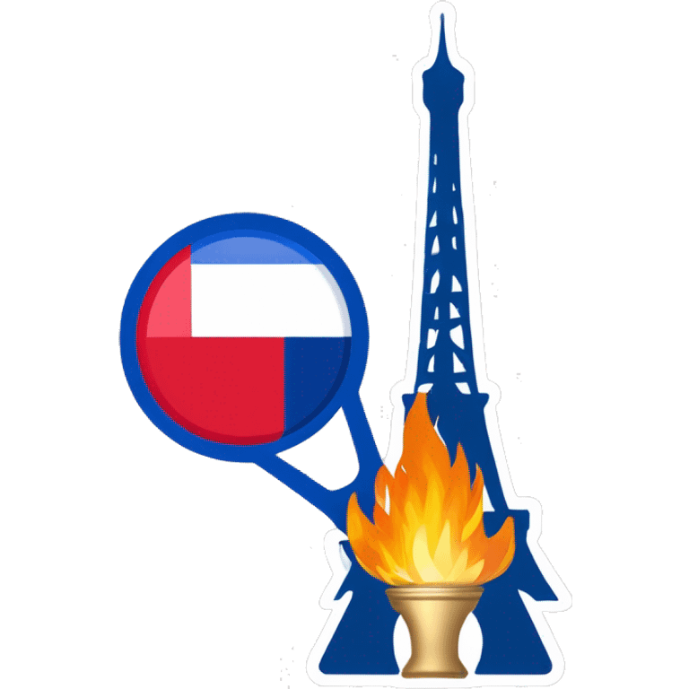 Olympic flame Paris 2024 surrounded by the french flag and Eiffel tower emoji