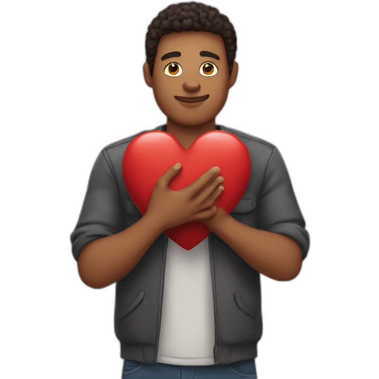 a man holds a heart in his hands emoji