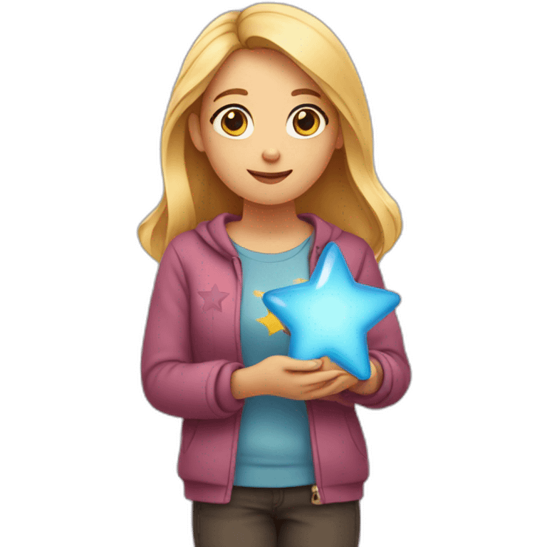 Girl holding a star in hands emoji