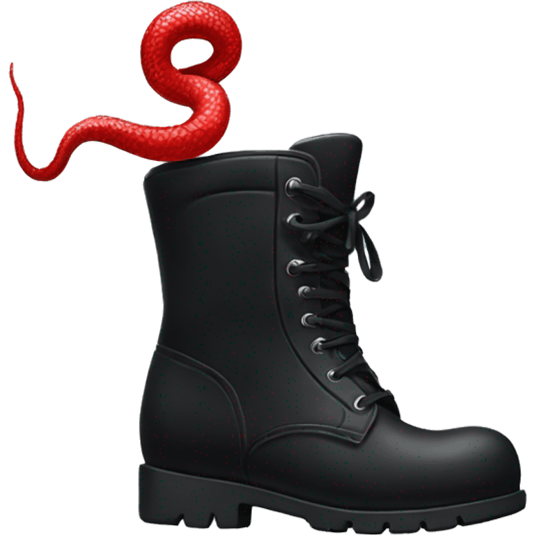 Black boot with a red snake around it  emoji