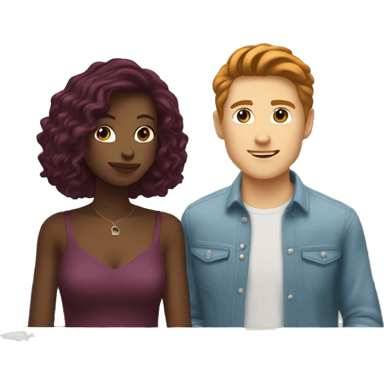 Girl with burgundy hair on a date with white brunette boy emoji