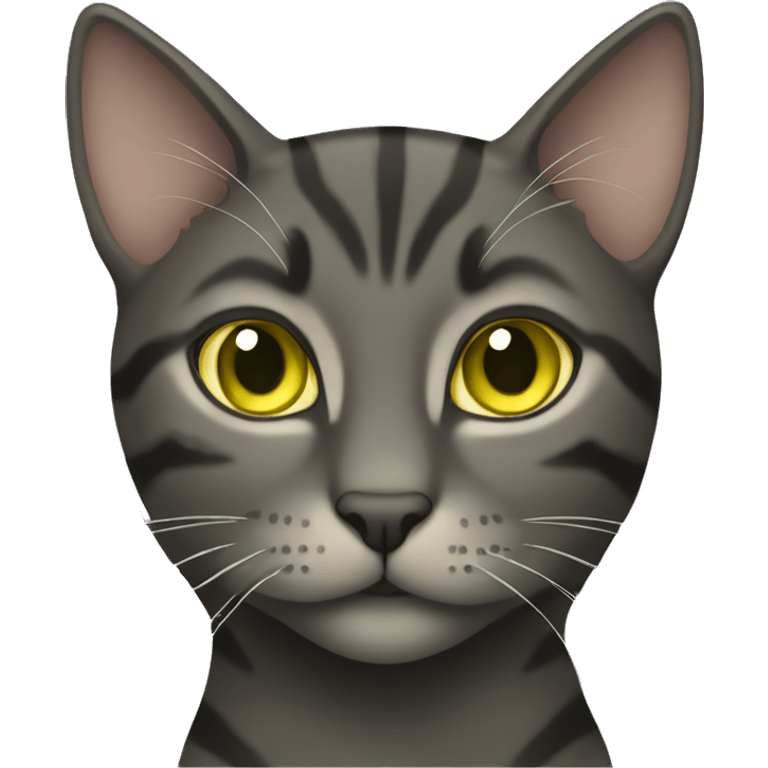 Dark tabby cat with greenish yellow eyes emoji