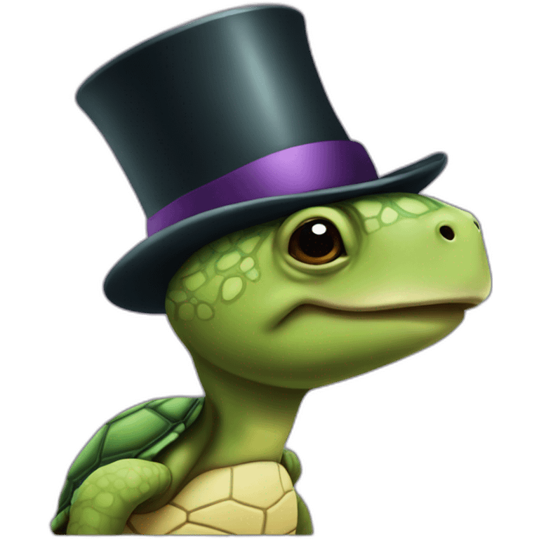 Profile of a Turtle wearing a top hat emoji