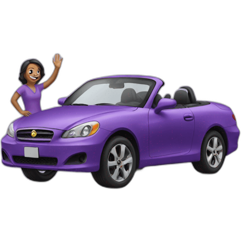 woman getting in a purple car while waving emoji