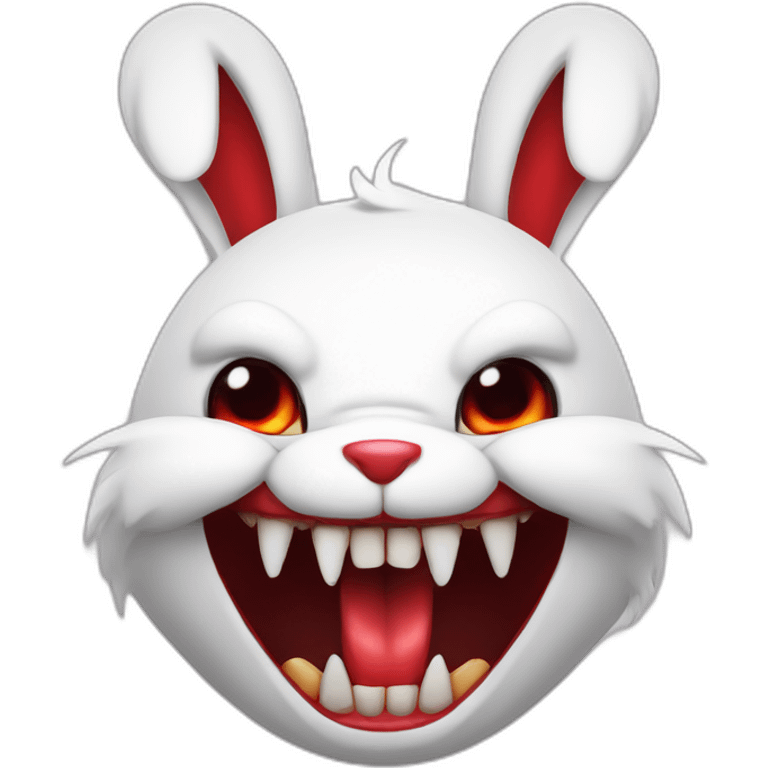 evil white rabbit with sharp fangs with red around mouth emoji