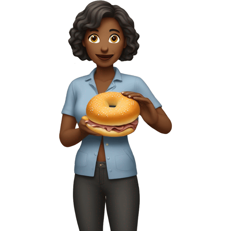 Woman holding salt beef bagel emoji