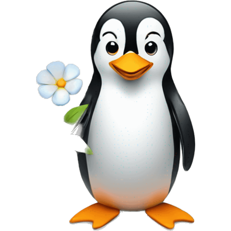 penguin holding flower and thumbs up emoji