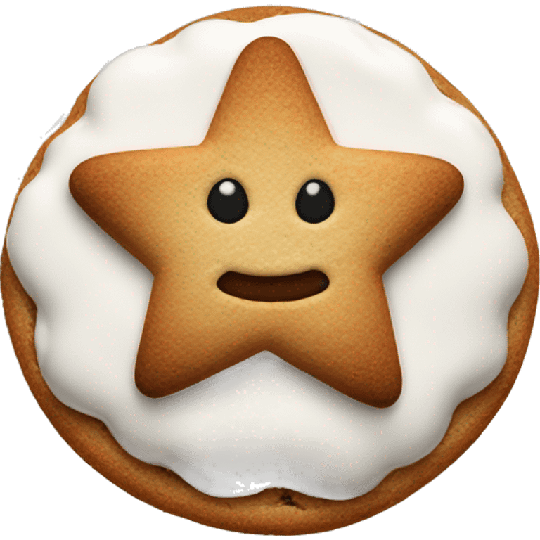 A cinnamon cookie in the form of a Star with white frosting emoji