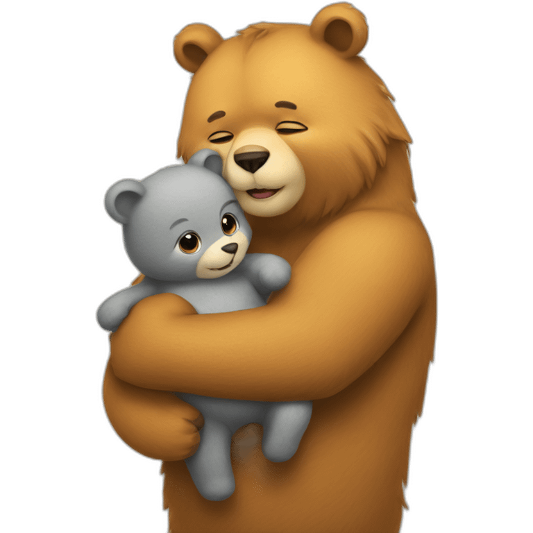 big cat hugs a little bear emoji