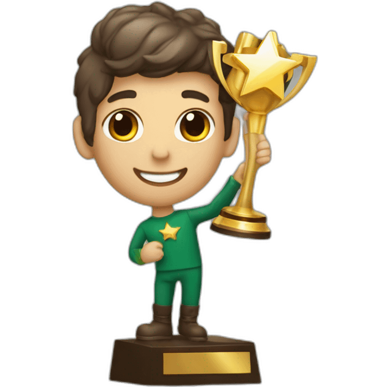 persona con un trofeo en las manos y con una estrella brillante detras emoji