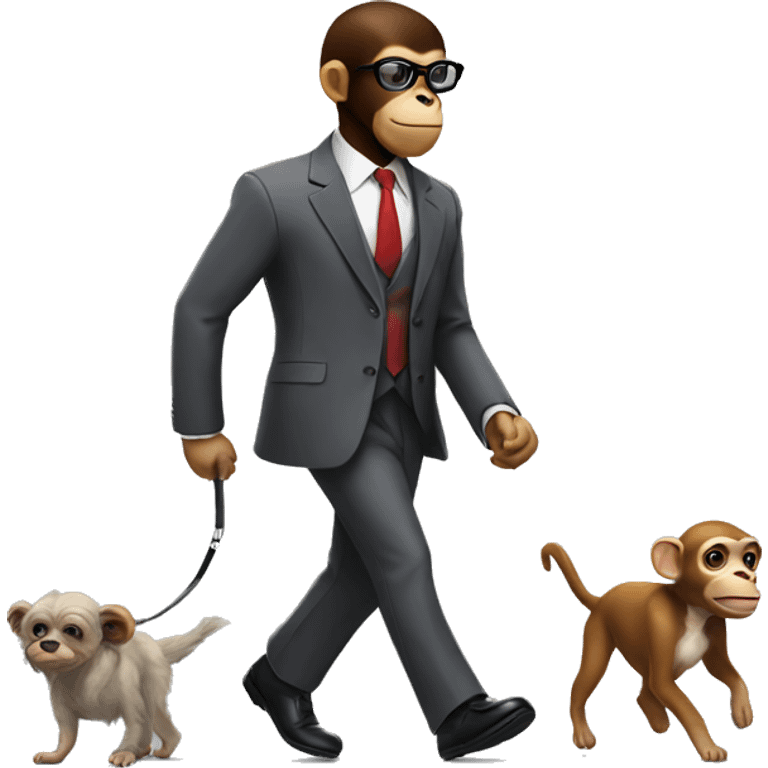 Monkey in a suit walking a dog emoji