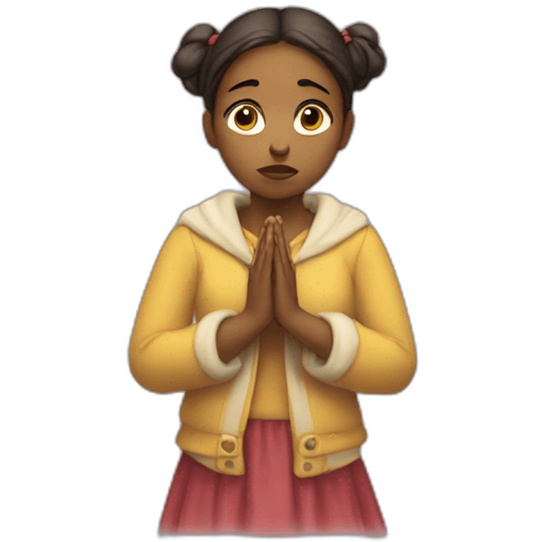 Dissapointed girl wearing human and holding prayer beada emoji