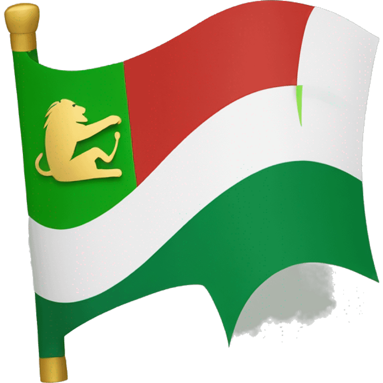 a flag split into three parts horizontally, green on top, white in the middle, red on the bottom, with a small gold symbol in the middle of a lion, facing to the left but head turned to look forward emoji