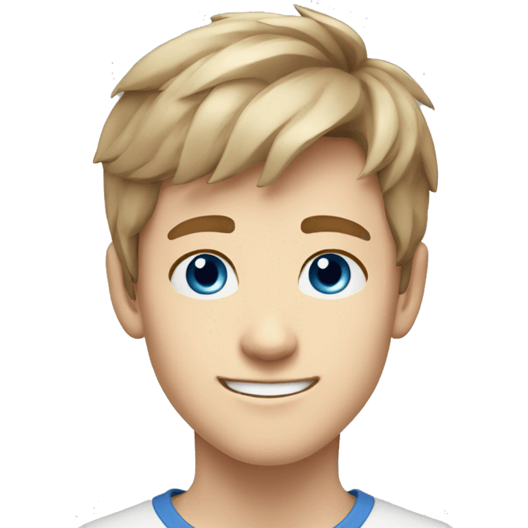 confident happy pale teen boy with extra short light brown hair blue eyes portrait angular jaw emoji