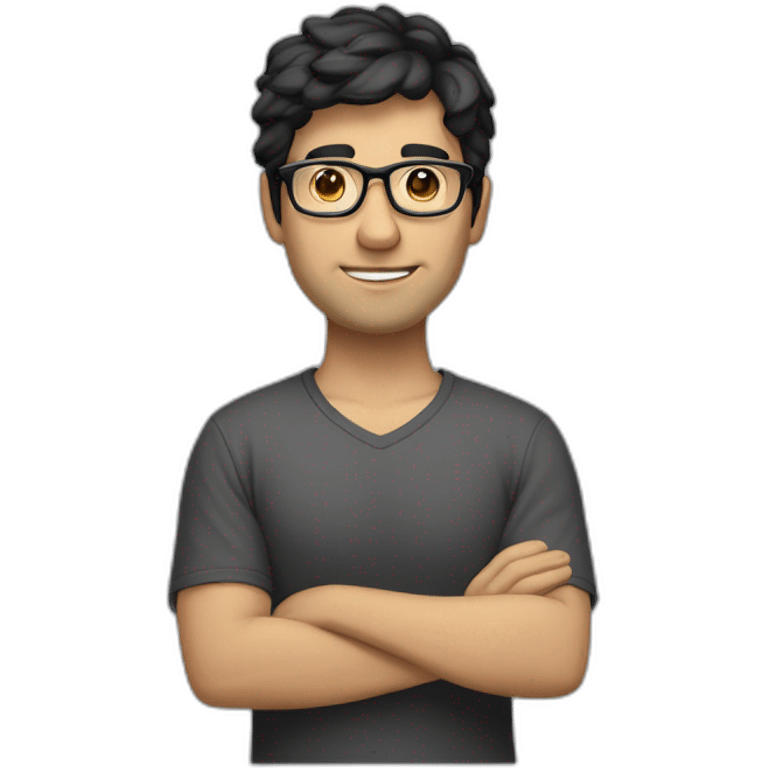 developer with black hair, no beard, glasses and hazel-colored white skin with mackbook emoji