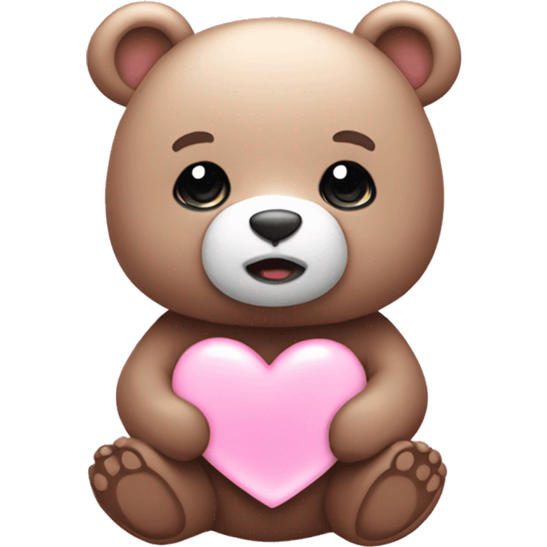 Aesthetic bear with a cute heart light pink emoji