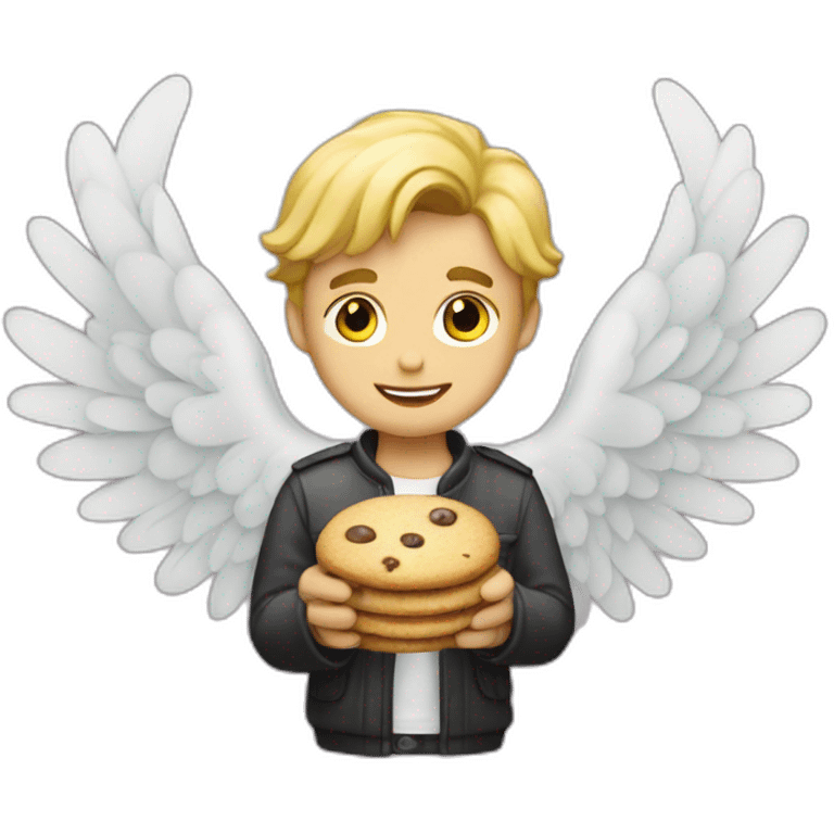 a blond guy with angel wings and a cookie in his hands emoji