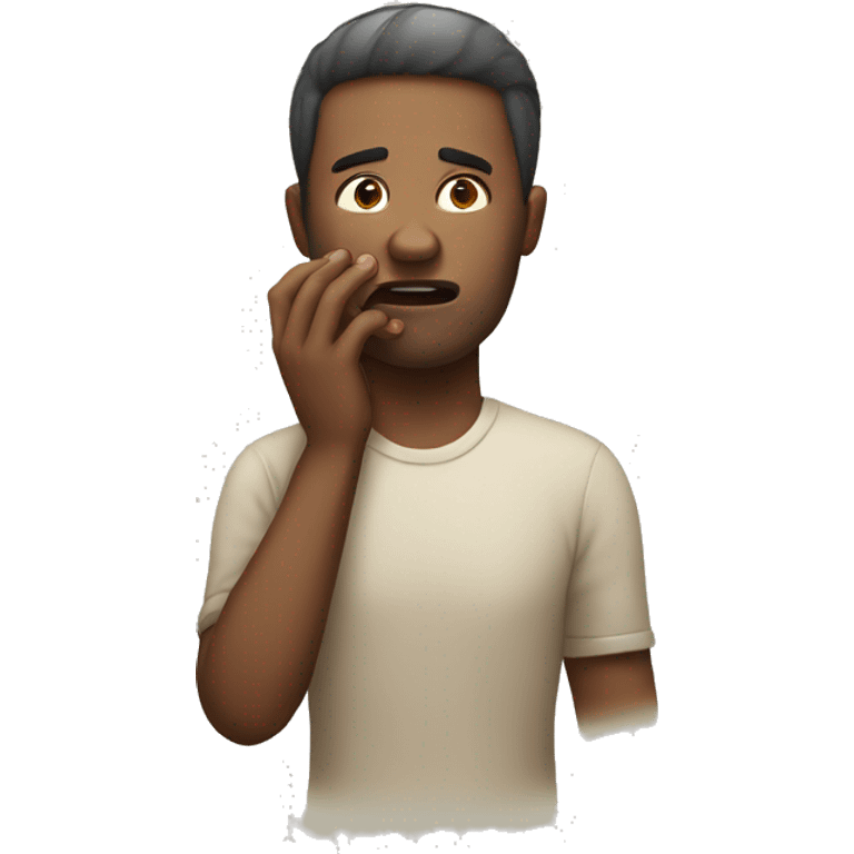 man having pain face from toothache, his right hand touch his swelling cheek emoji