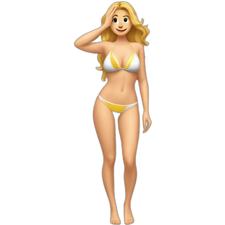 Sexy pose Soft-fit Caucasian woman bikini (hands-in-hair pose) (full body) emoji