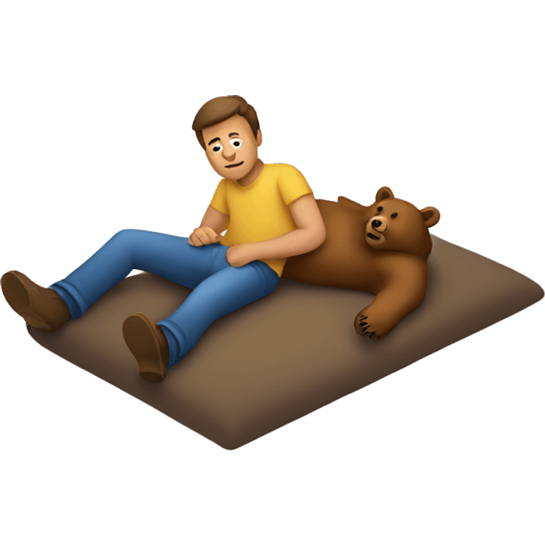 A man lying flat on the ground with a bear sitting on top of him emoji