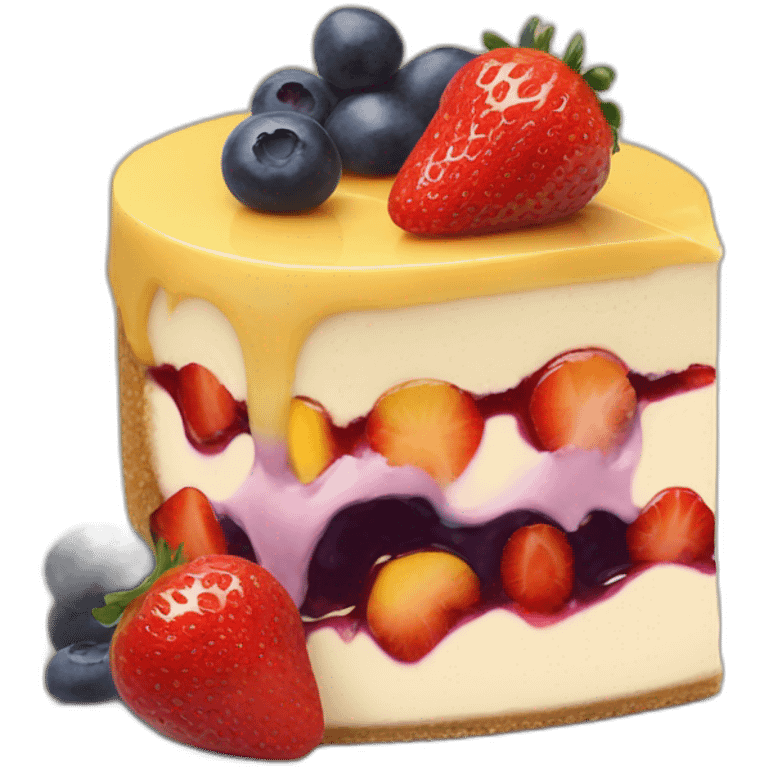 Artist cheesecake topped with 3 jams strawberry , blueberry and mango  emoji