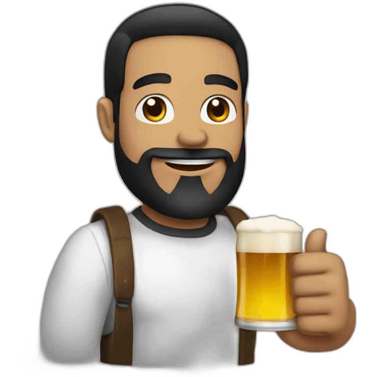 Man black hair anda beard with a beer anda thumb up emoji