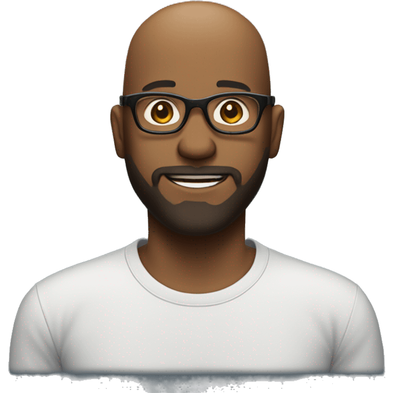 show side way of Bald- black man-with-glasses-with scruffy -beard in t shirt smiling emoji