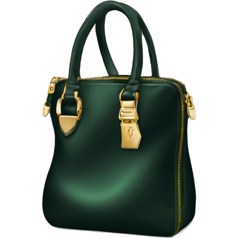 Black Designer Louis Vuitton bag with dark green monogram and dark green trim and gold details emoji