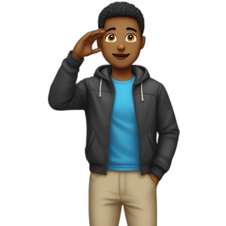 Young man casual outfot saluting emoji