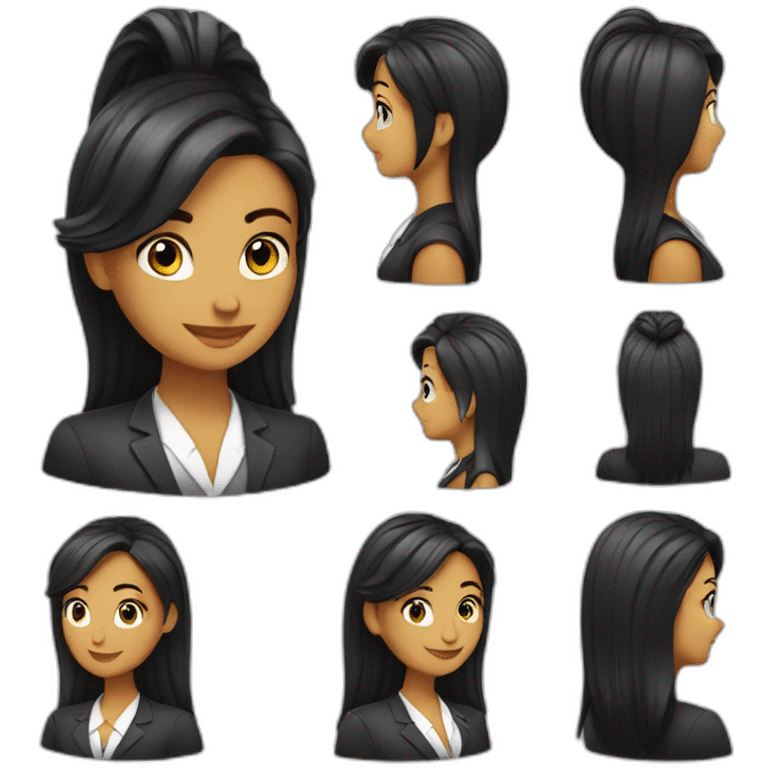 Secretaria cabelo preto computador e tomando cafe emoji