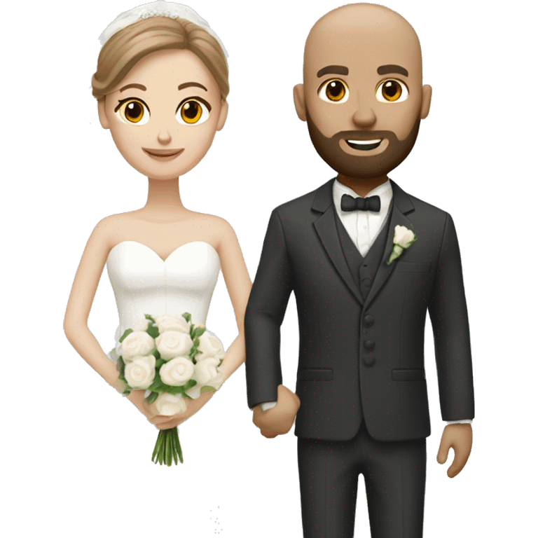 bride with light brown hair and bald dark bearded groom with white suit emoji