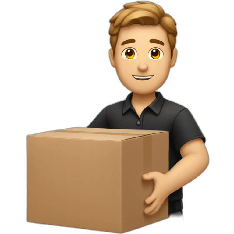 white delivery man in black and red clothes holding a box emoji