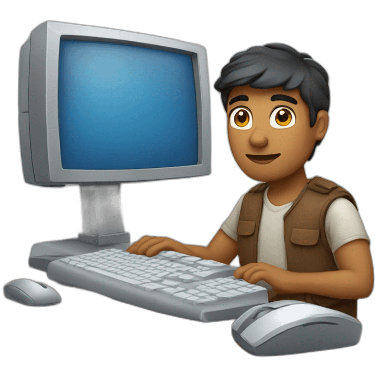 Indian white man with computer with taking lot of responsibility of work and family emoji