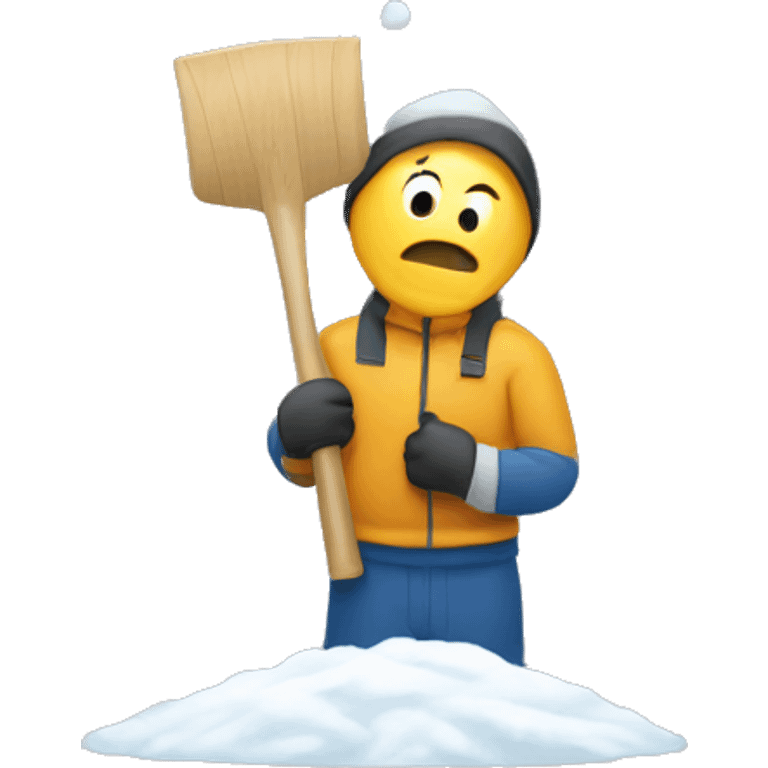 man holding a snow shovel with snow on it sweating emoji