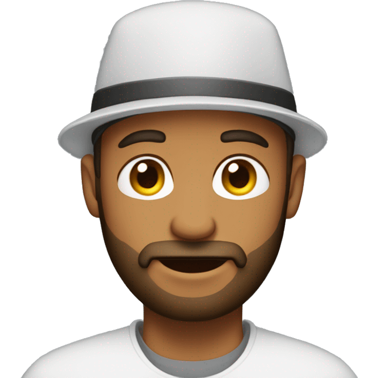 Guy with beard wearing backward hat emoji