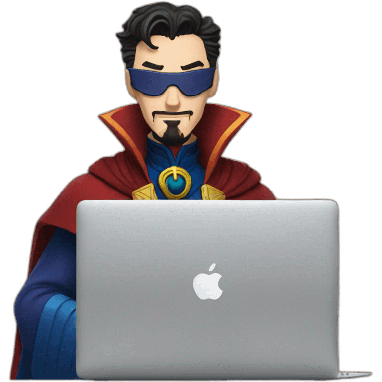 doctor strange with macbook and coffee emoji