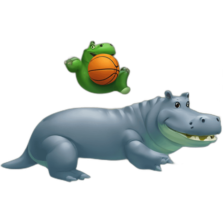 hippopotamus and crocodile playing backetball emoji