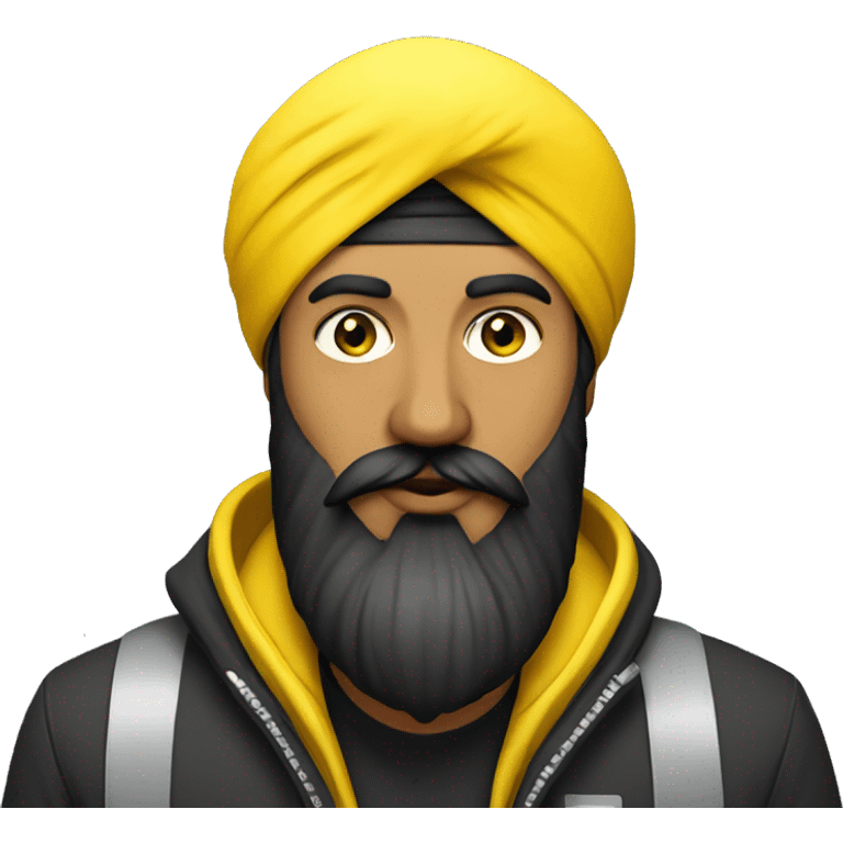 Sikh man with beard wearing black turban and yellow reflective jacket emoji