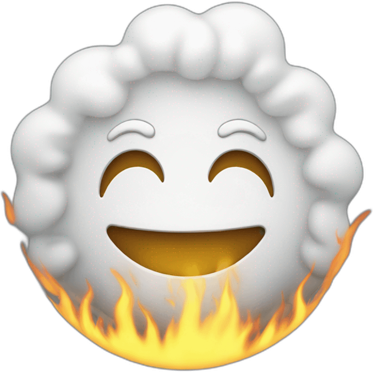 circular white head and smiling face with white fire surrounding it emoji