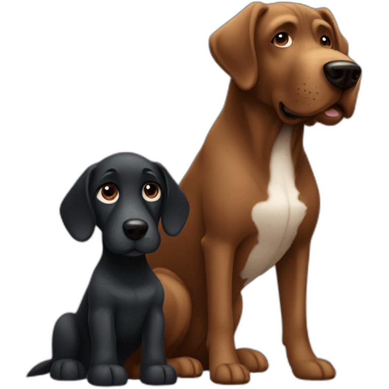 big black dog with small Brown dog with big up ears emoji