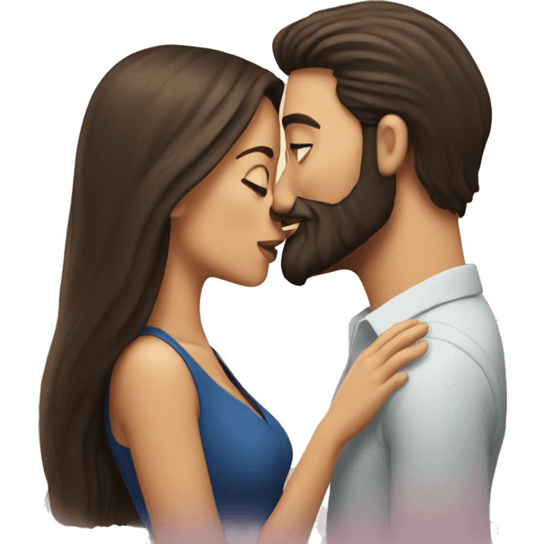 Brunette man with beard kissing brunette woman with long hair emoji