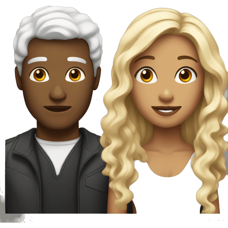 brown woman with long straight black hair next to blonde white man with long curly hair emoji