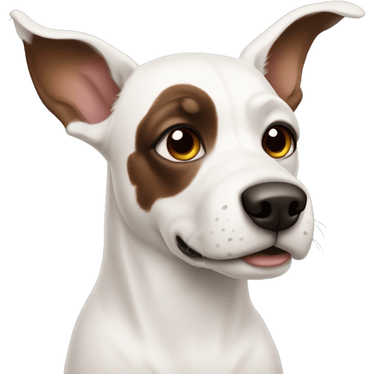 White dog with dark brown patches and pointy ears emoji