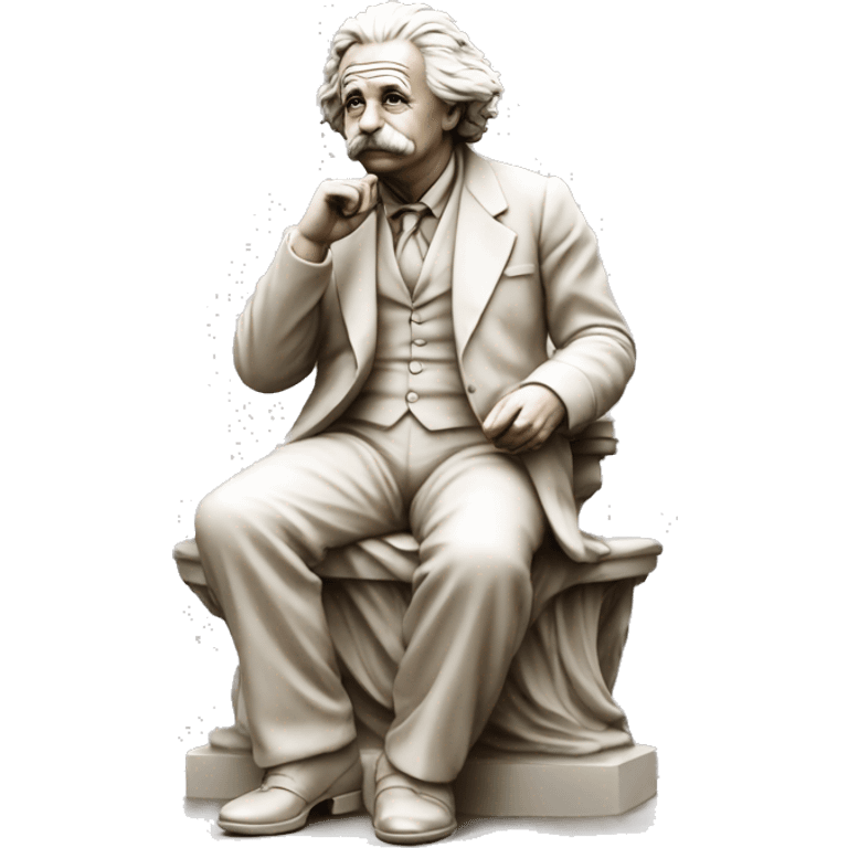 sitting philosopher-statue as albert einstein lean on hist fist emoji