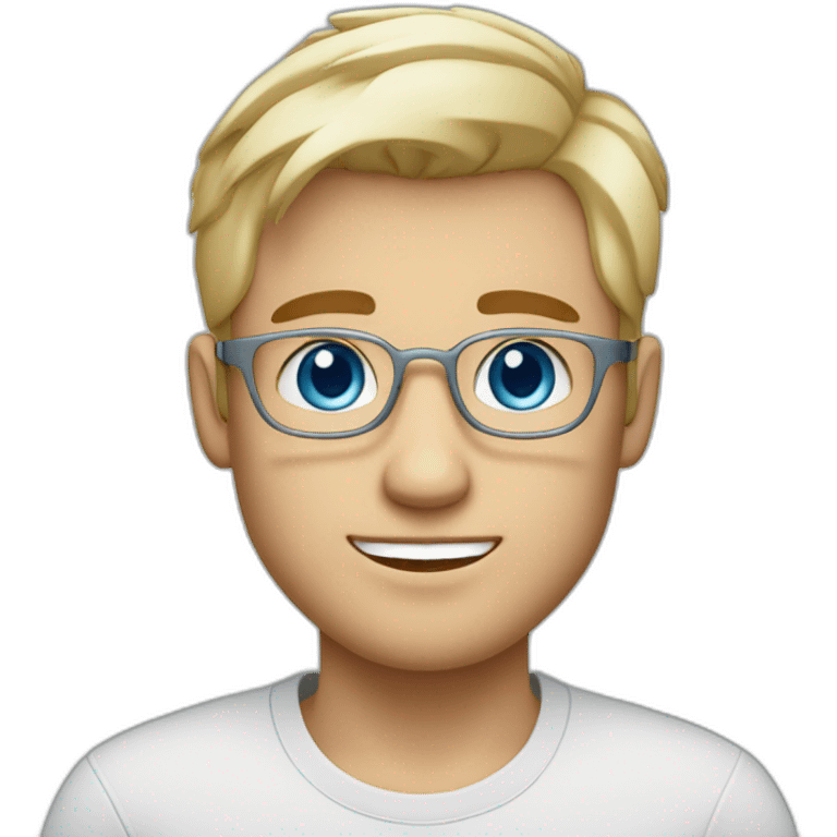 guy with ocean blue eyes, wears thing silver glasses, has blond short stylish hair, cute cheeks, light brows, works in marketing emoji