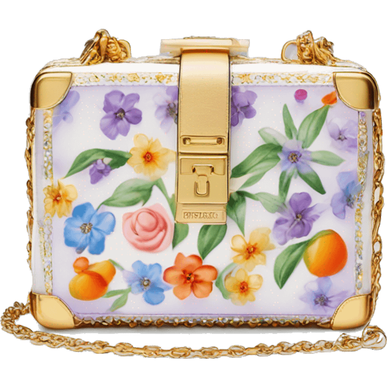 Dolce and Gabbana small white box bag with colourful lavender light blue light green orange pink red summer print and golden detais 2023 emoji